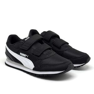 Puma Kids ST Runner V2 Mesh Black and White Velcro Sneakers Size 2C
